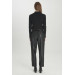 Belt Detailed Black Leather Trousers