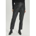 Belt Detailed Black Leather Trousers