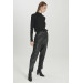 Belt Detailed Black Leather Trousers