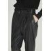 Belt Detailed Black Leather Trousers