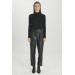 Belt Detailed Black Leather Trousers