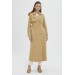 Belted And Sleeve Detailed Beige Trench Coat