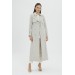 Belted And Sleeve Detailed Gray Trench Coat