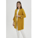 Sleeve Detailed Mustard Long Blazer Jacket