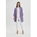 Sleeve Detailed Lilac Long Blazer Jacket