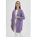 Sleeve Detailed Lilac Long Blazer Jacket