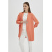 Sleeve Detailed Orange Long Blazer Jacket