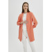 Sleeve Detailed Orange Long Blazer Jacket