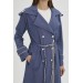 Double Breasted Collar Striped Indigo Trench Coat