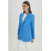Double Breasted Collar Single Button Turquoise Blazer Jacket