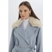 Fur Collar Waist Belted Blue Cachet Coat