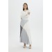 Pleated Color Block Ecru/Grey Long Skirt