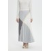 Pleated Color Block Ecru/Grey Long Skirt