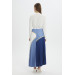 Pleated Color Block Long Skirt