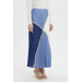 Pleated Color Block Long Skirt