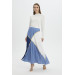 Pleated Color Block Long Skirt