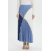 Pleated Color Block Long Skirt