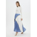 Pleated Color Block Long Skirt