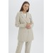 Line Pattern Blazer Jacket Pants Beige Suit