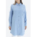 Shirt Collar And Sleeve Striped Blue Tunic