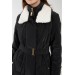 Collar Fur And Belt Detailed Black Inflatable Coat