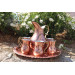 Set Of Cups, Jugs, And Trays Made Of Copper, With A Floral Pattern And An Antique Pattern