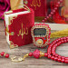 هدية اسلامية قرآن كريم صغير مع مسبحة الكترونية ومسبحة عادية لون أحمر