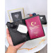 Leather Passport Cover And Luggage Tag Black
