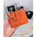 Mini Card Holder Wallet Orange Color Genuine Leather
