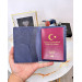 Passport Cover Leather And Luggage Tag Navy Blue