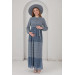 M0020-Tie Maternity Collar Maternity Maxi Chiffon Dress