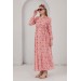 M0025-Square Pleated Collar Colorful Floral Maternity Maxi Chiffon Dress
