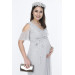 Silvery Pleat Baby Shower Special Maxi Maternity Dress