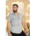 Men's Gray Patterned Short Sleeve Polo Neck Style Shirt
