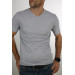 Men's Gray V-Neck Slim Fit Short Sleeve T-Shirt