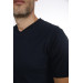 Men's Navy Blue V-Neck Slim Fit Short Sleeve T-Shirt