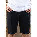 Men's Black Ribbed Flato Shorts With Pocket