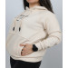 Women's Beige Hooded Printed Sweatshirt With Side Pockets