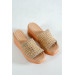 Women's Beige Stone Detailed Braided Wedge Heel Slippers