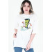 Women's White Printed Double Sleeve Oversize T-Shirt