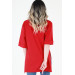 Women's Red Printed Double Sleeve Oversize T-Shirt