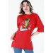 Women's Red Printed Double Sleeve Oversize T-Shirt