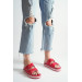 Women's Red Buckle Detailed Casual Slippers