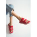 Women's Red Buckle Detailed Casual Slippers