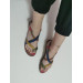 Women's Navy Blue Color Block Leather Flip-Flops Sandals