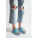 Women's Blue Buckle Detailed Daily Slippers
