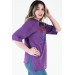 Women's Purple Printed Double Sleeve Oversize T-Shirt