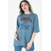 Women's Oil Printed Double Sleeve Oversize T-Shirt