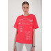 Women's Rose Crew Neck Handwritten Printed Oversize T-Shirt