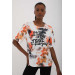 Women's Orange Text Printed Tie Dye Patterned Oversize T-Shirt